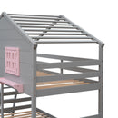 Twin over Twin Bunk Bed with 2 Drawers, 1 Storage Box, 1 Shelf, Window and Roof-Gray(OLD SKU:LT000608AAE)