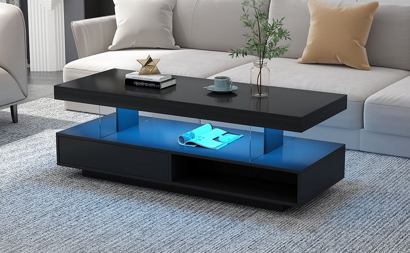 LED Coffee Table With 2 Drawers And Display Shelves