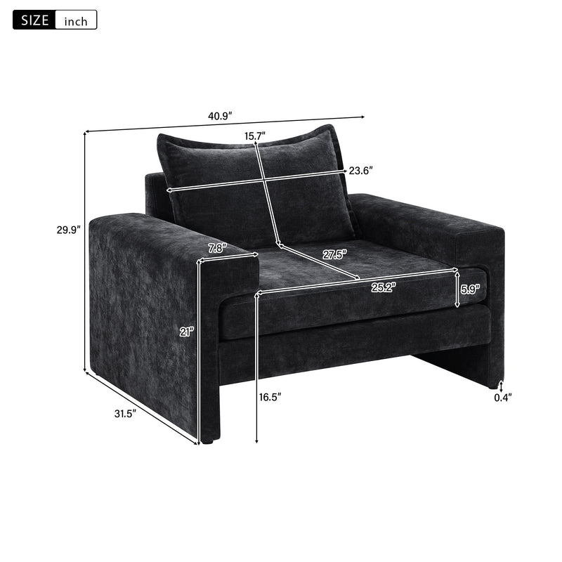 Chenille Upholstered Accent Chair With Wide Armrests And Ergonomic Back Support