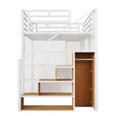 Metal Loft Bed With Wardrobe, Desk, Storage Shelves