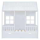 Twin Size Wood House Bed With Twin Size Trundle, Wooden Daybed, White