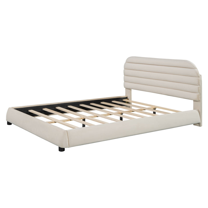 Upholstered Platform Bed Frame And Stylish Curve Shaped Design
