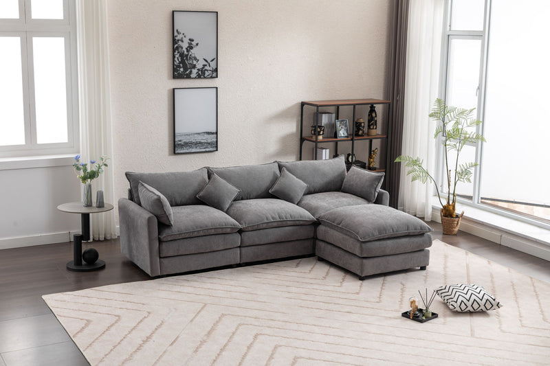 Modular Sectional Sofa, 3-Seater Sofa With Ottoman, Modern L-Shaped Sofa For Living Room Bedroom Apartment