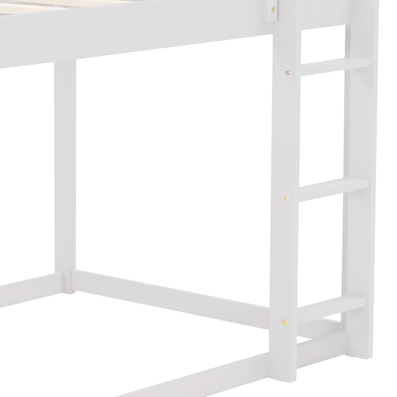 Twin Over Twin Low Bunk Bed, House Bed With Ladder - White