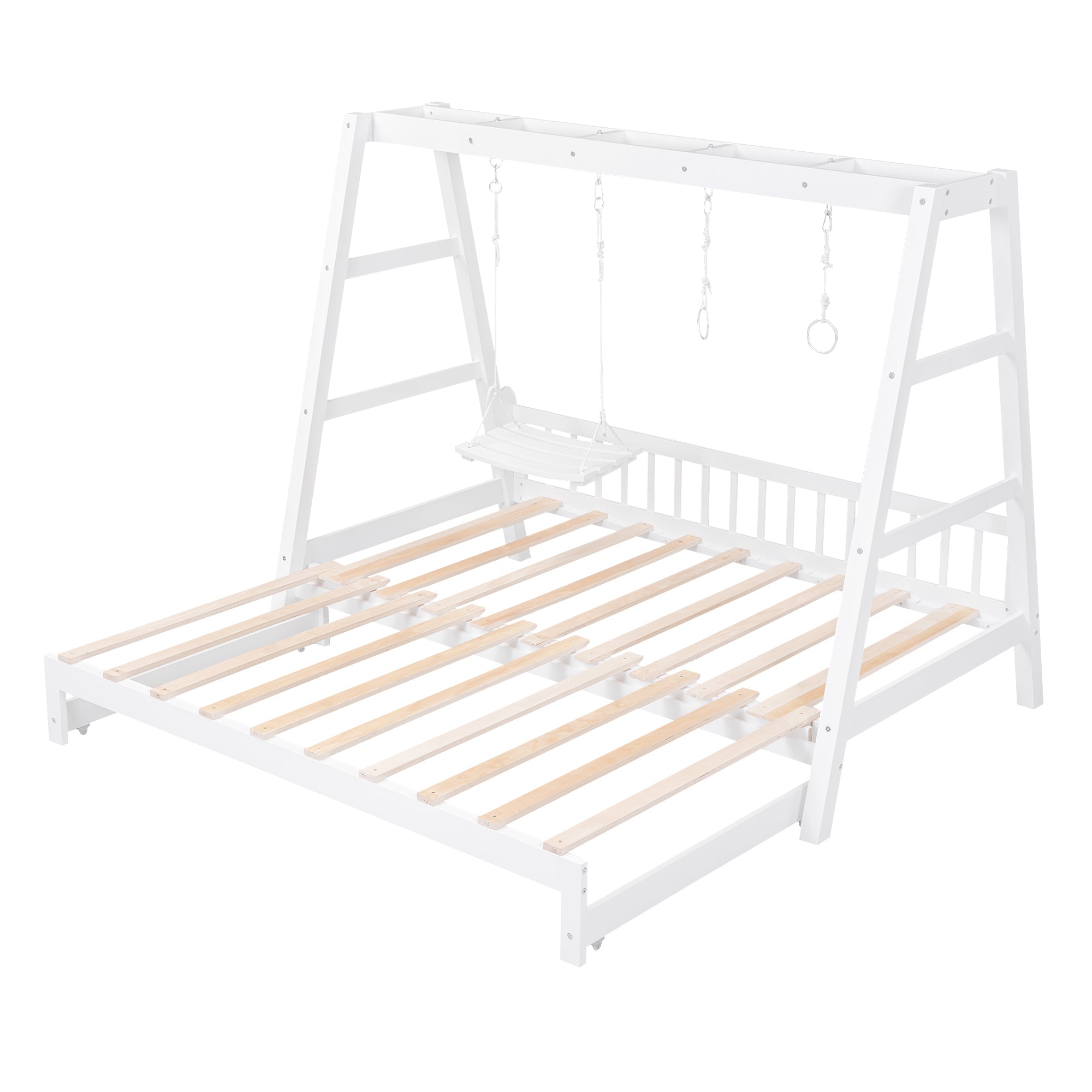 Extendable Twin Daybed with Swing and Ring Handles, White(Twin bed can be pulled out to be King) - Atlantic Fine Furniture Melbourne FL
