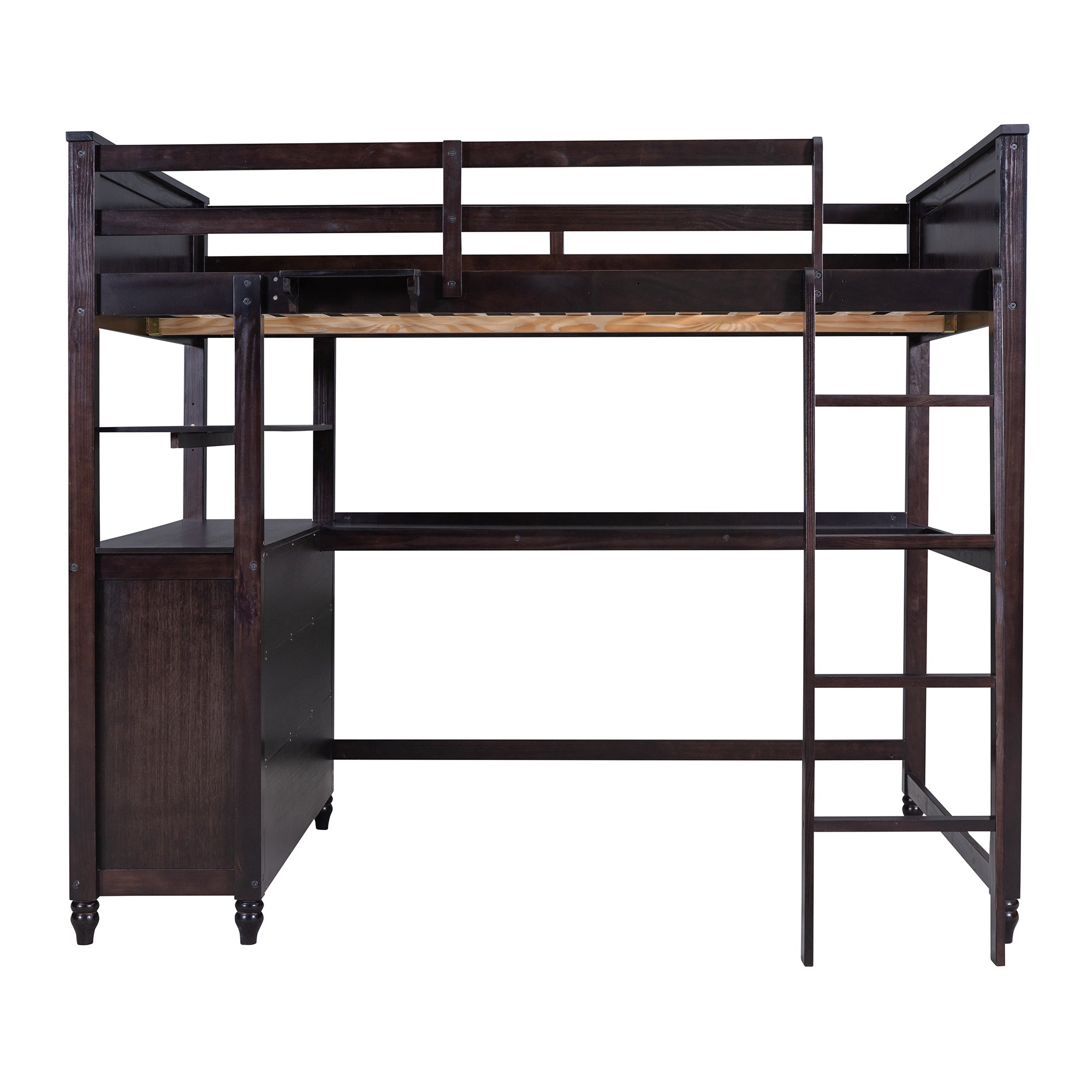 Full size Loft Bed with Drawers and Desk, Wooden Loft Bed with Shelves - Espresso(OLD SKU:LT001529AAP) - Atlantic Fine Furniture Melbourne FL