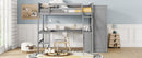 Full size Loft Bed with Desk, Shelves and Wardrobe-Gray