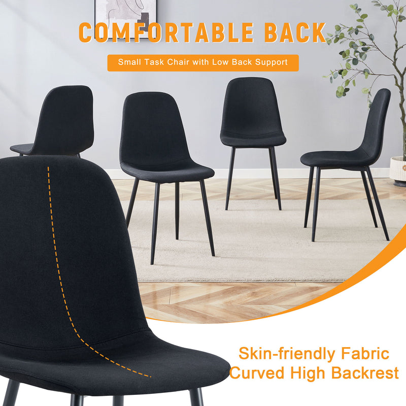 Modern Medieval Style Cushioned Side Chairs Set With Black Metal Legs For Kitchens