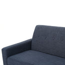 Mid Century Modern 3 Seater Sofa With Button Tufting - Dark Blue
