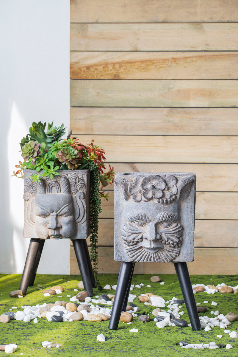 Greek God Statue Planter With Legs - Gray