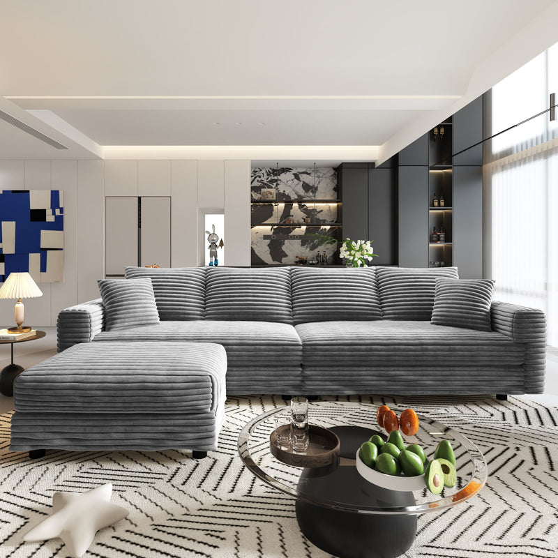 Deep Seat Convertible Sofa With Soft Pillows And Ottomans