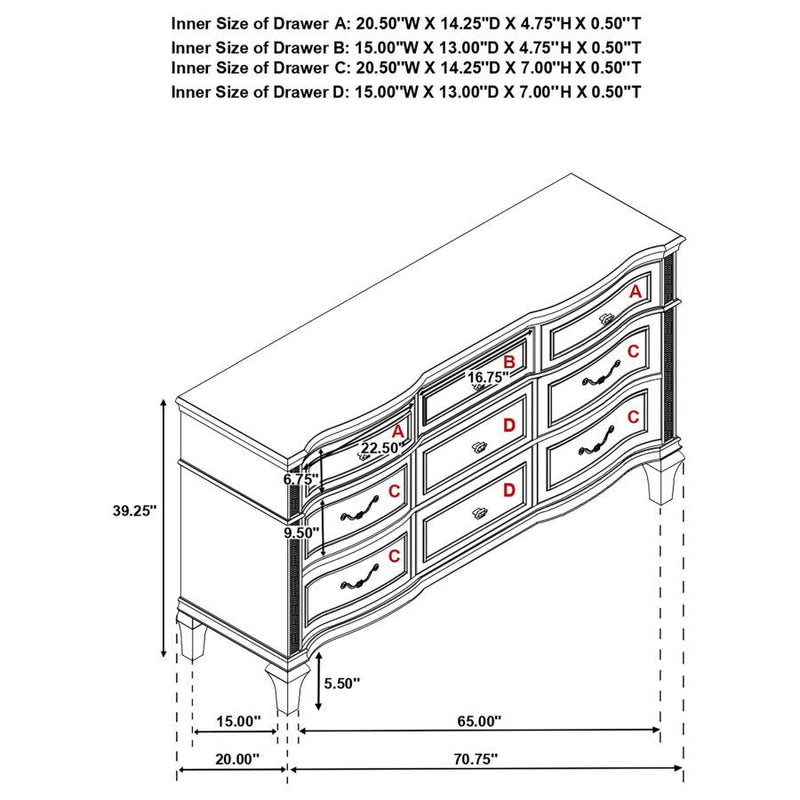 Evangeline - 9-Drawer Dresser - Silver Oak
