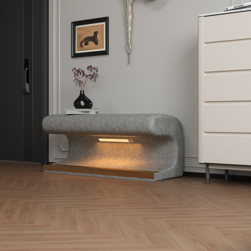Modern Upholstered Entryway Bench With LED Sensor Light