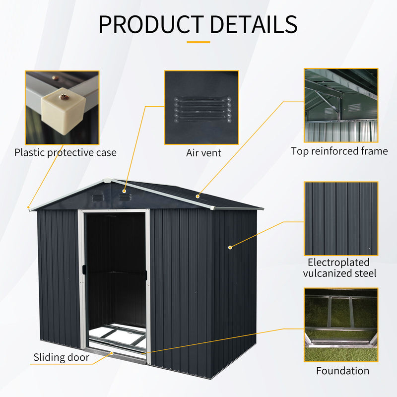 Outdoor Metal Storage Shed With Sliding Door And Foundation For Backyard, Patio, Lawn