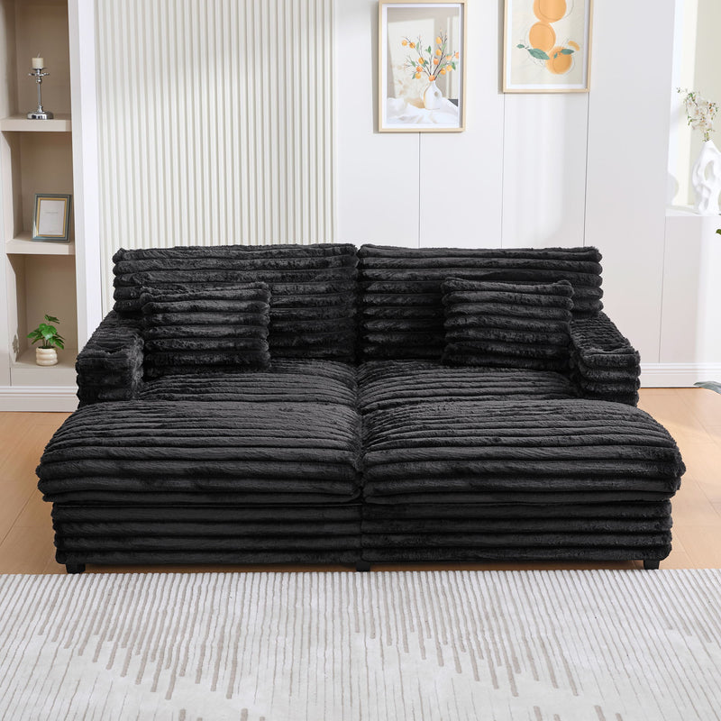 Plush Oversized Double Chaise Lounge Sofa Bed With USB Ports And Cup Holders