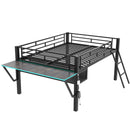 Modern Gaming Mid Loft Bed With Desk And LED Lights