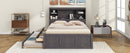 Full Size Platform Bed with Storage Headboard, Charging Station, Twin Size Trundle and 3 Drawers, Antique Brown