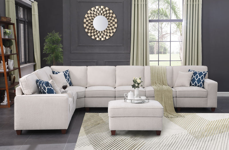 Ted - Sectional Sofa With Ottoman - Beige