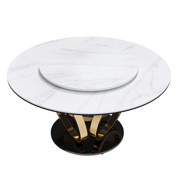 Round Dining Table With 360° Smooth Lazy Susan Stain / Heat - Gold / Black / White