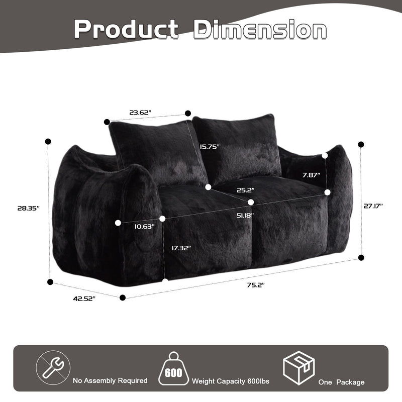 Giant Bean Bag Couch, Ultra Soft Fluffy Loveseat For Living Room Reading Chair With Pillows - Black