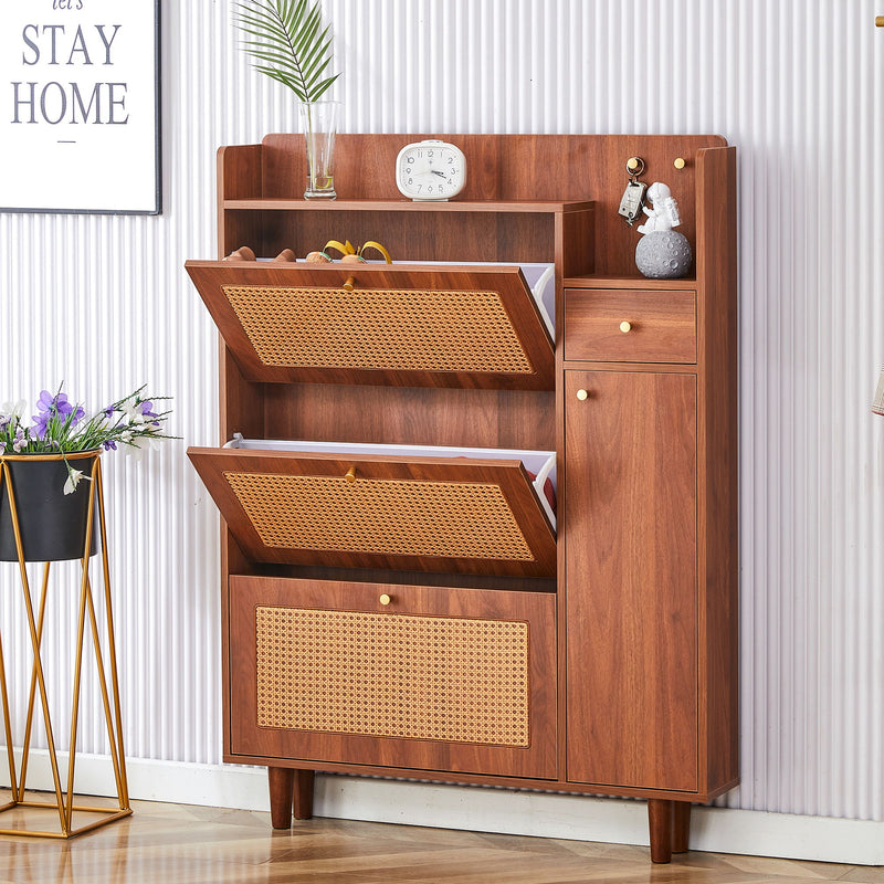 The Modern Minimalist Shoe Cabinet, Suitable For A Variety Of Styles Including Nordic, Japanese, And Industrial - Walnut