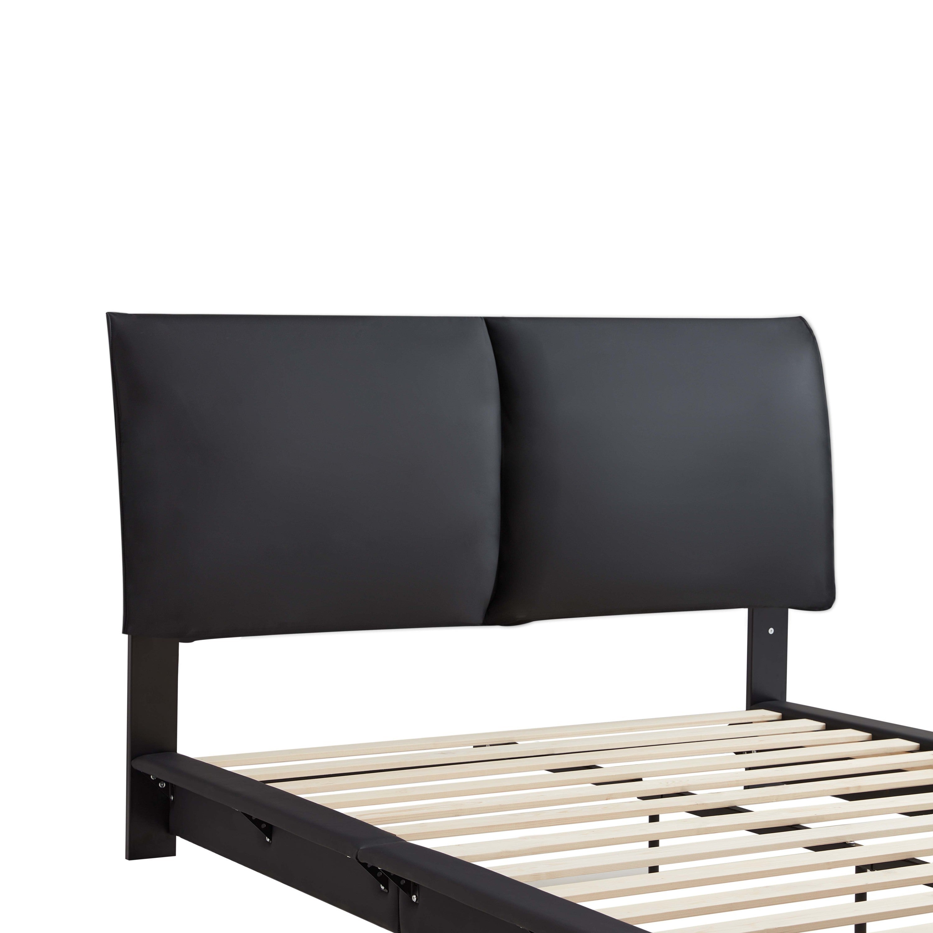 Queen Size Upholstered Platform Bed with Sensor Light and Ergonomic Design Backrests, Black - Atlantic Fine Furniture Melbourne FL