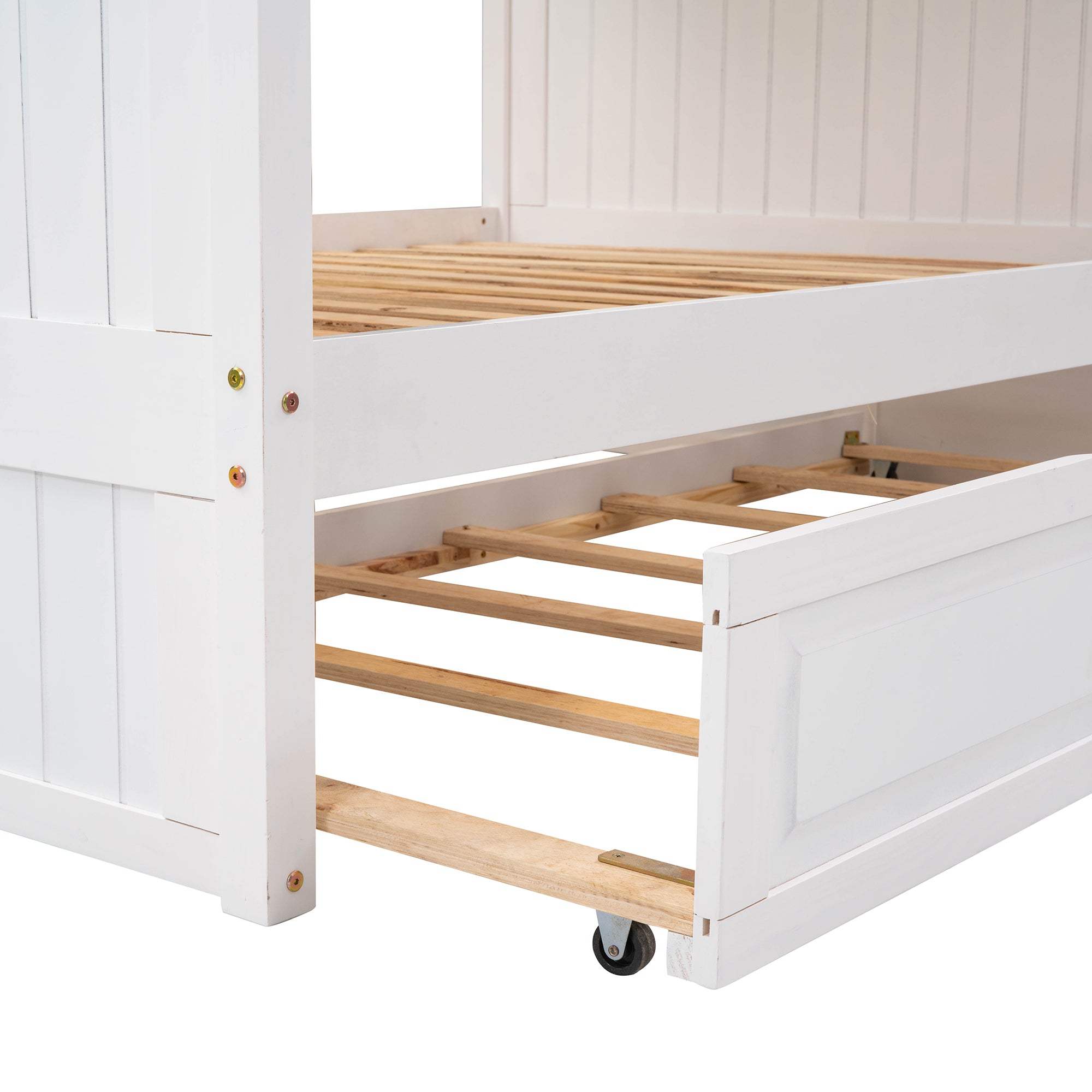 Full Over Full Bunk Bed with Twin Size Trundle, Pine Wood Bunk Bed with Guardrails, White (Old SKU:LP000044AAK) - Atlantic Fine Furniture Melbourne FL