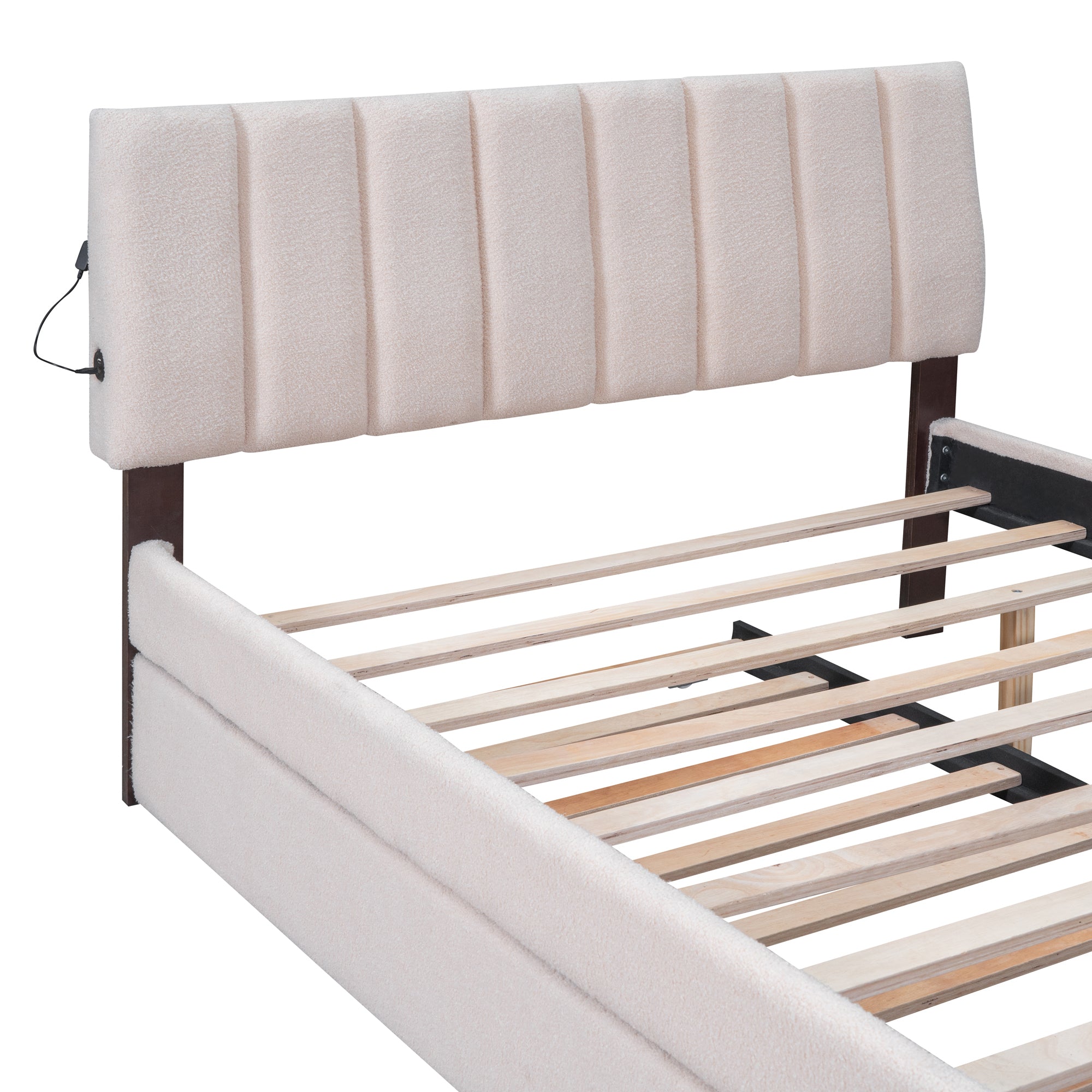 Teddy Fleece Full Size Upholstered Platform Bed with Trundle, Beige - Atlantic Fine Furniture Melbourne FL