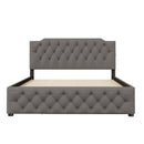 Upholstered Platform Bed With Trundle And 2 Sets Of USB Ports On Each Side, Linen Fabric