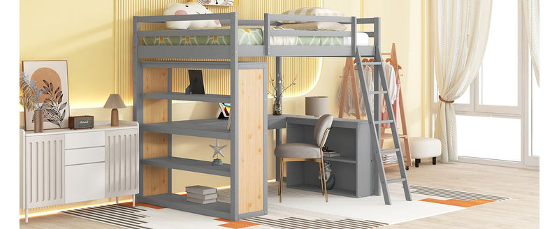 Loft Bed With Ladder, Shelves, And Desk