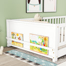 Twin size Floor Platform Bed with Built-in Book Storage Rack, Door,White