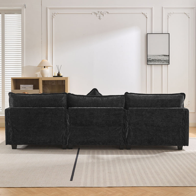 L-Shape Chenille Upholstered Sofa For Living Room Modern Luxury Sofa Couch With Ottoman And 5 Pillows For Living Room