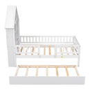 Twin Size House-Shaped Headboard with Fence Guardrails and Trundle,White