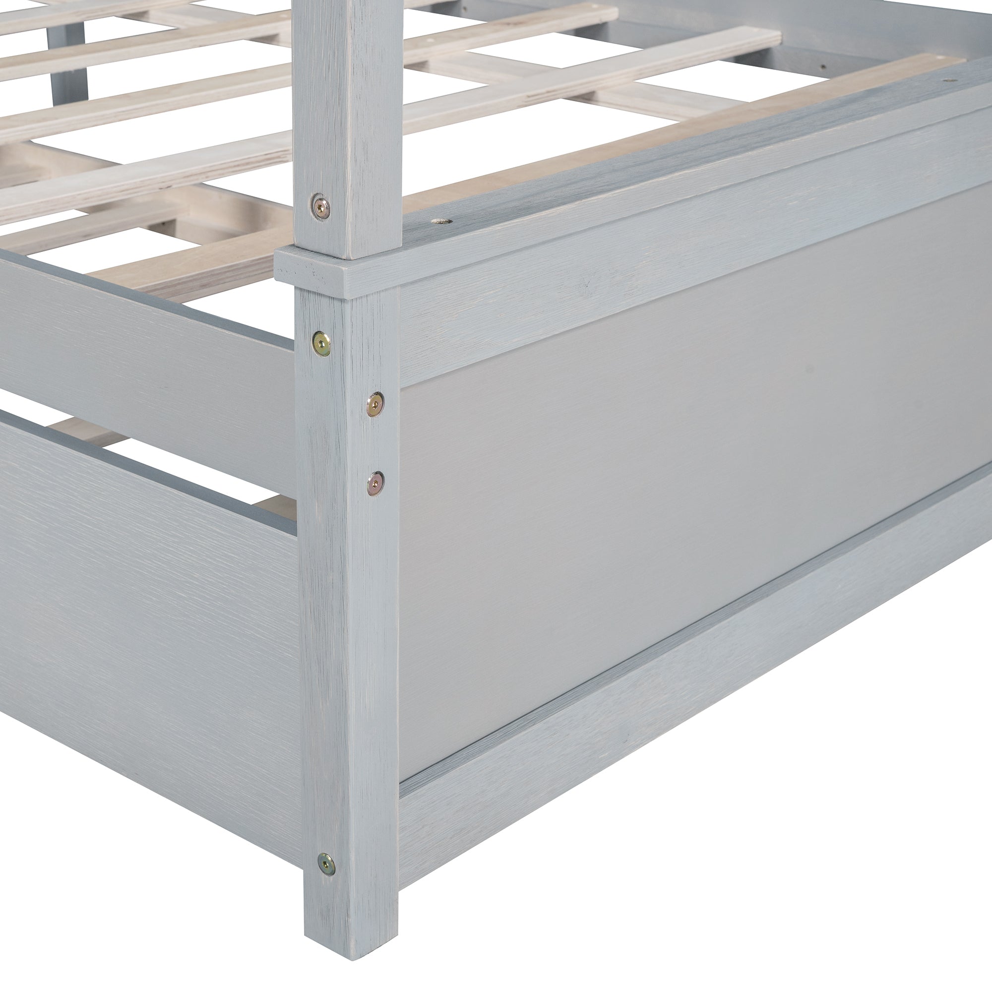 Wood Canopy Bed with Trundle Bed ,Full Size Canopy Platform bed With  Support Slats .No Box Spring Needed, Brushed Gray - Atlantic Fine Furniture Melbourne FL
