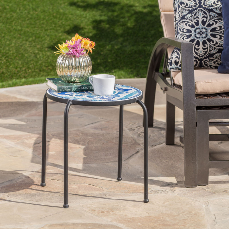 Skye - End Table - White / Blue