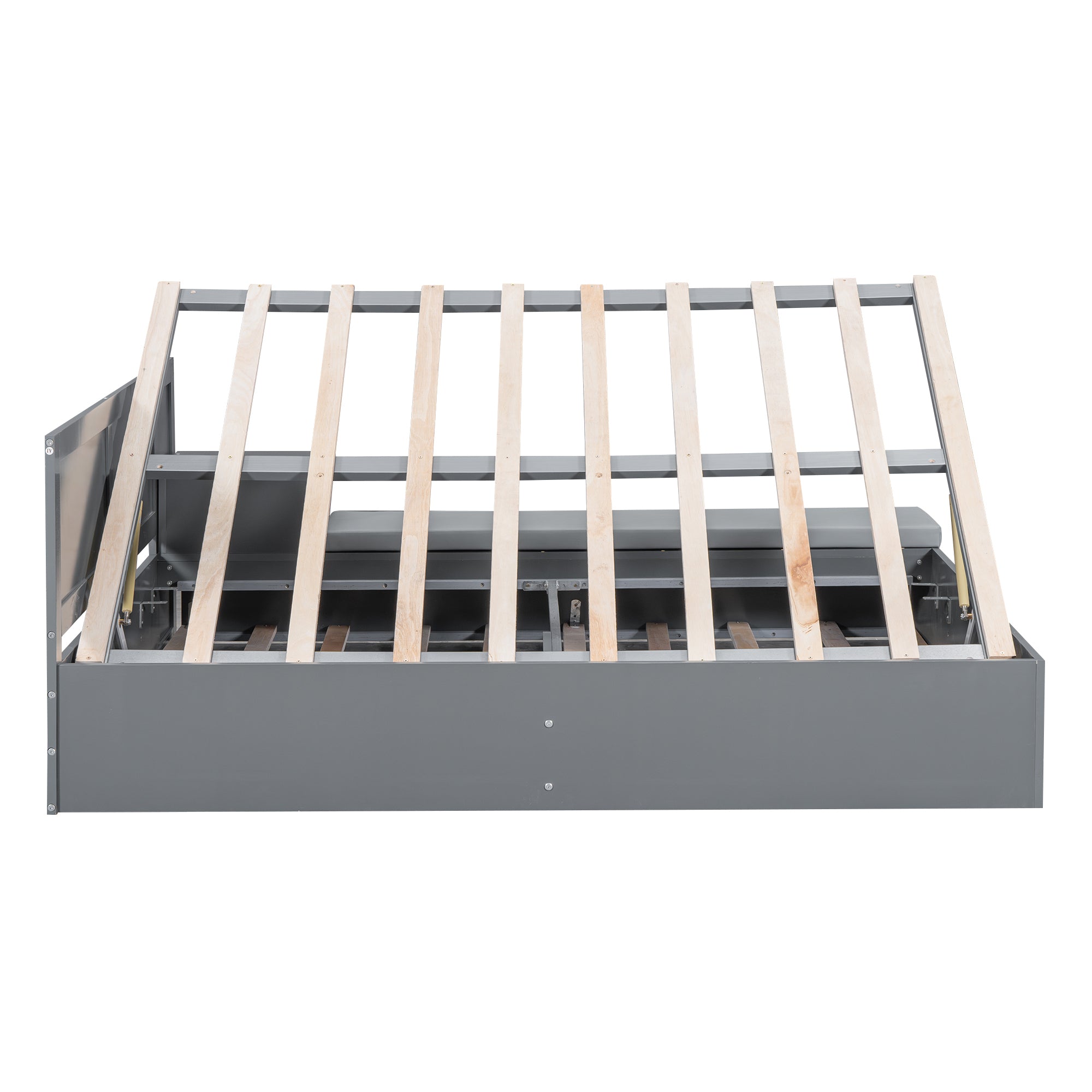 Full Size Wood Storage Hydraulic Platform Bed with Twin Size Trundle, Side Table and Lounge, Gray - Atlantic Fine Furniture Melbourne FL