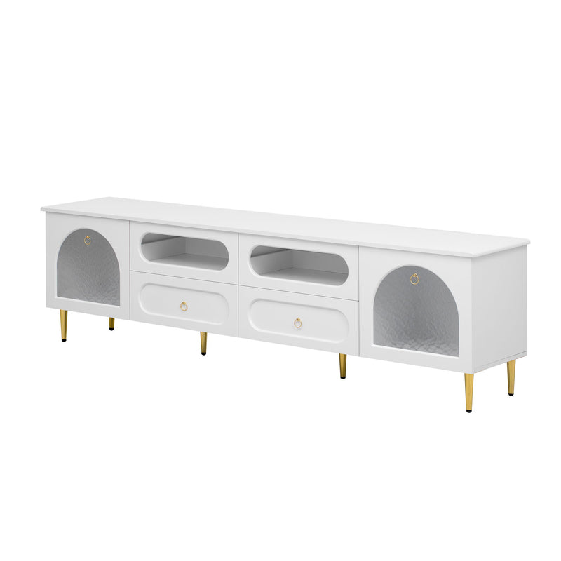 Retro TV Stand With 6 Metal Legs, 2 Cabinets, 4 Drawers And Anti-Tip Device