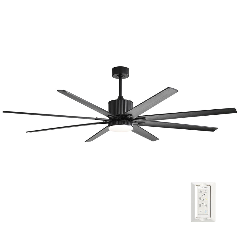 Ceiling Fan With 18W Dimmable Led Light Remote Control 8 Solid Wood Blades For Living Room - Black