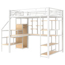 Loft Bed With Storage Staircase And Small Wardrobe, Built - In Desk And Storage Shelves