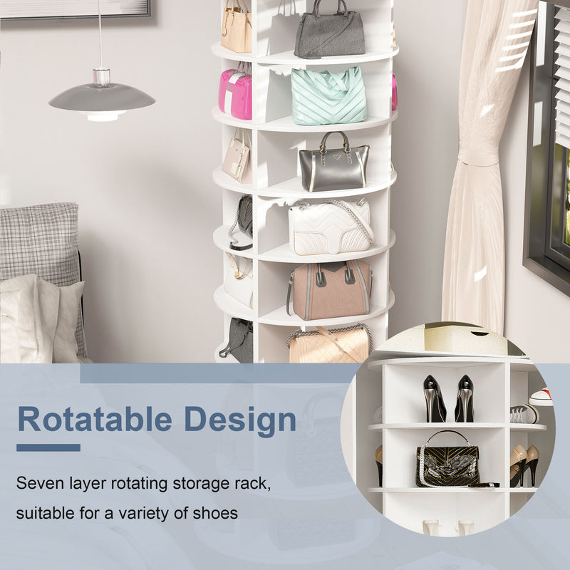 6 Tier Spinning Shoe Rack, Free Standing, 360° Revolving Shoe Organizer - White