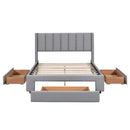 Full Size Upholstered Platform Bed with One Large Drawer in the Footboard and Drawer on Each Side,Gray