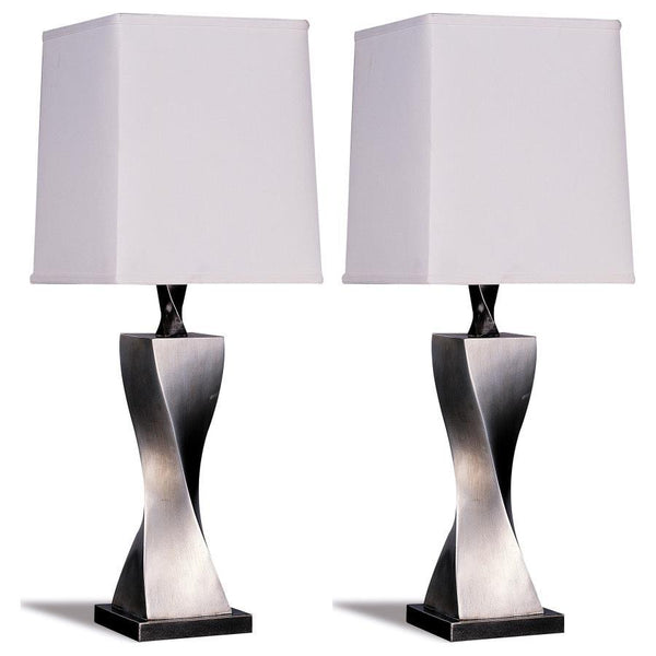 Keene - Square Shade Table Lamps (Set of 2) - White And Antique Silver