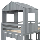 Loft Bunk Bed With Playhouse, Farmhouse, Ladder, Slide And Guardrails
