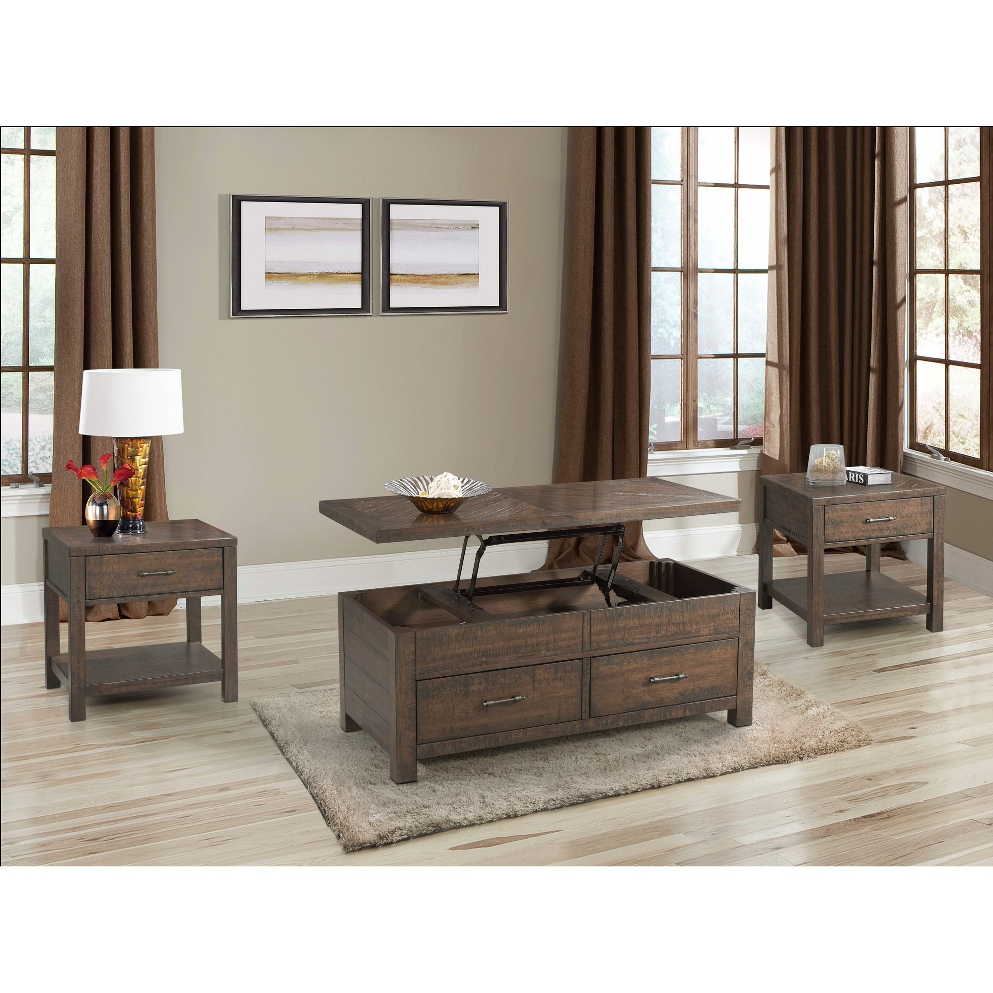 Jax - 3 Piece Occasional Table Set (Lift Top Coffee & Two End Tables) - Cherry