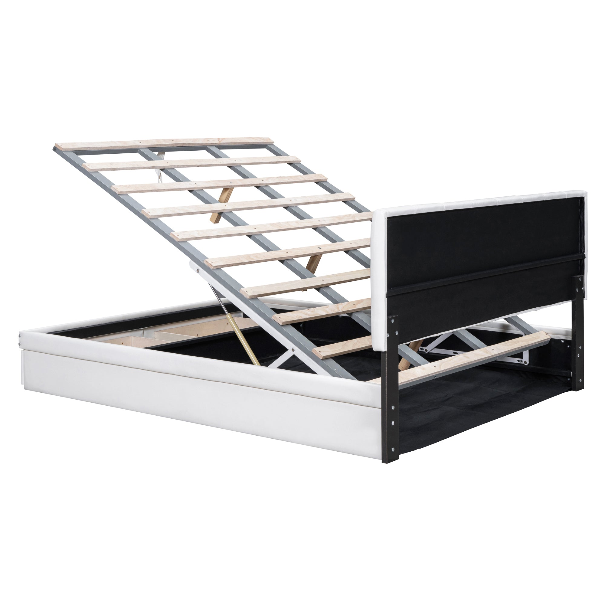 Queen Size Upholstered Bed with Hydraulic Storage System and Drawer, White - Atlantic Fine Furniture Melbourne FL