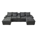 U Shaped Sofa With Console And Cupholders, 6 Seat