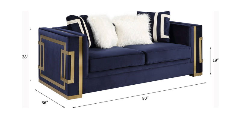 Virrux - Loveseat - Blue Velvet & Gold Finish - Atlantic Fine Furniture Inc