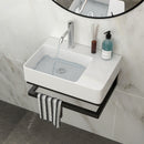 Wall Mounted Rectangular Bathroom Sink With Towel Bar And Faucet Hole - White