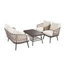 4 Piece Outdoor Patio Furniture Set, Metal Chairs With Woven Rope U Shaped Backrest