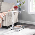 Glass Top C Shape Square Table With Metal Base For Living Room